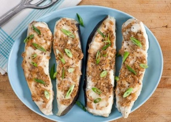 Baked Halibut with Ginger, Tahini and Lime