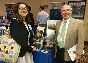 Professor James May and his colleague Lisa Whitlatch at the Bolchazy-Carducci booth CAMWS 2017