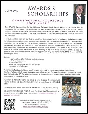 CAMWS Bolchazy Pedagogy Book Award 2017