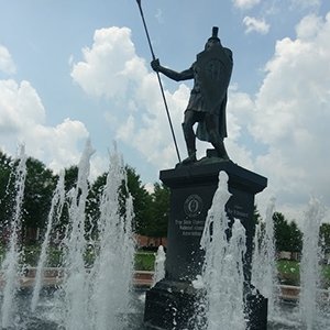 Closeup of fountain on the Quad of the University of Troy campus