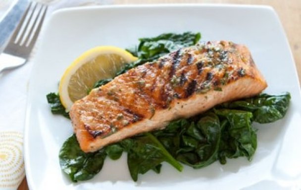 Grilled Salmon with Basil Lemon Butter