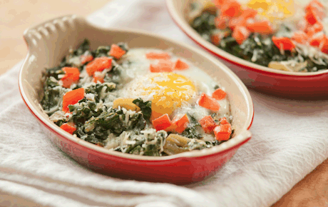 Parmigiano Reggiano Baked Eggs with Swiss Chard