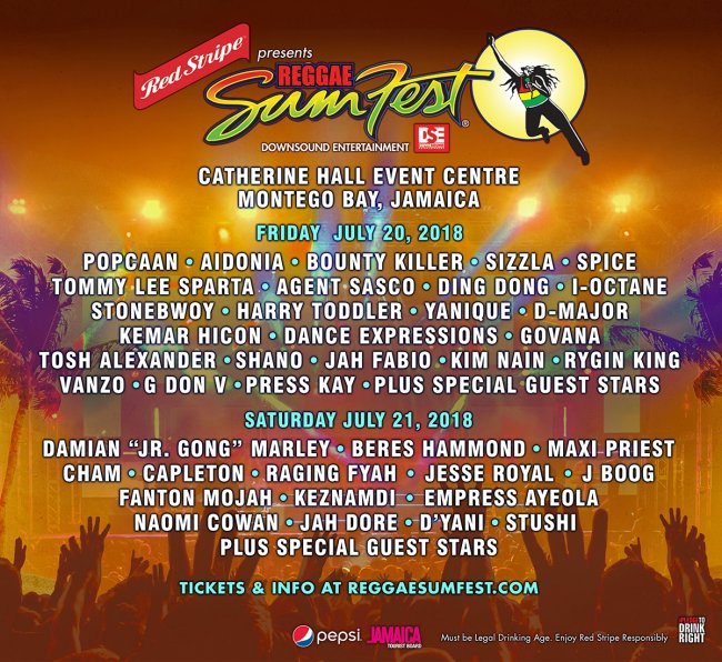 Reggae Sumfest 2018 main stage line up