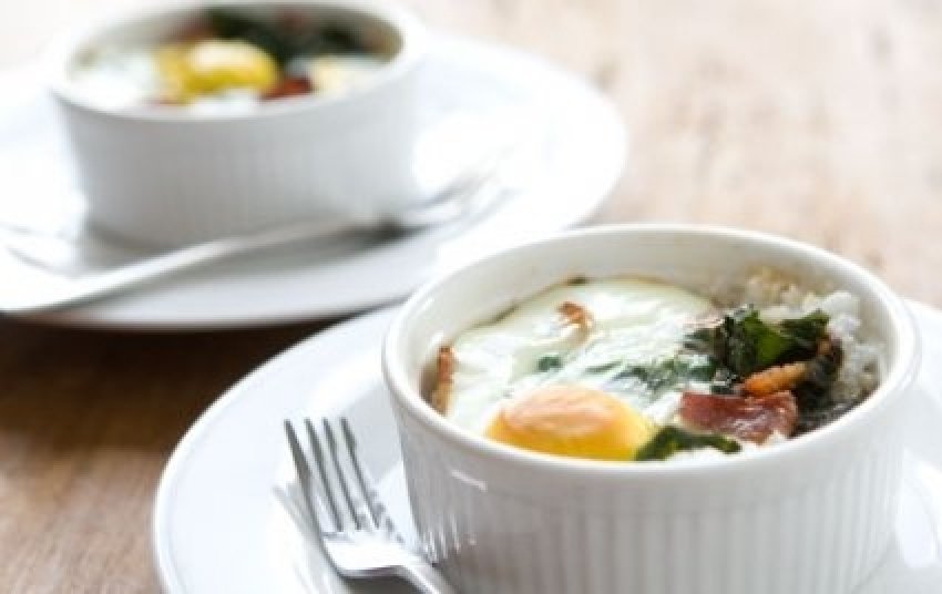 Southern-Style Baked Eggs with Grits and Collard Greens