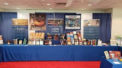 Photo of Bolchazy-Carducci Publishers book display at Medieval Congress in Kalamazoo, MI