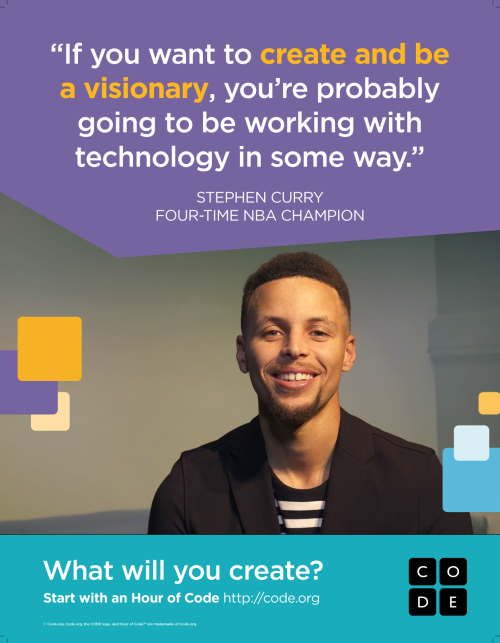 Hour of Code flier with Steph Curry