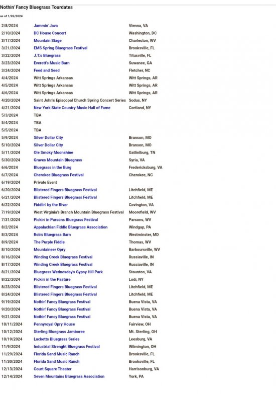 Nothin' Fancy Bluegrass Tour Dates 2024