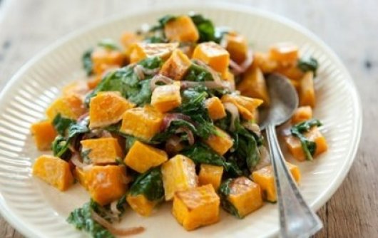 Butternut Squash with Wilted Spinach and Blue Cheese