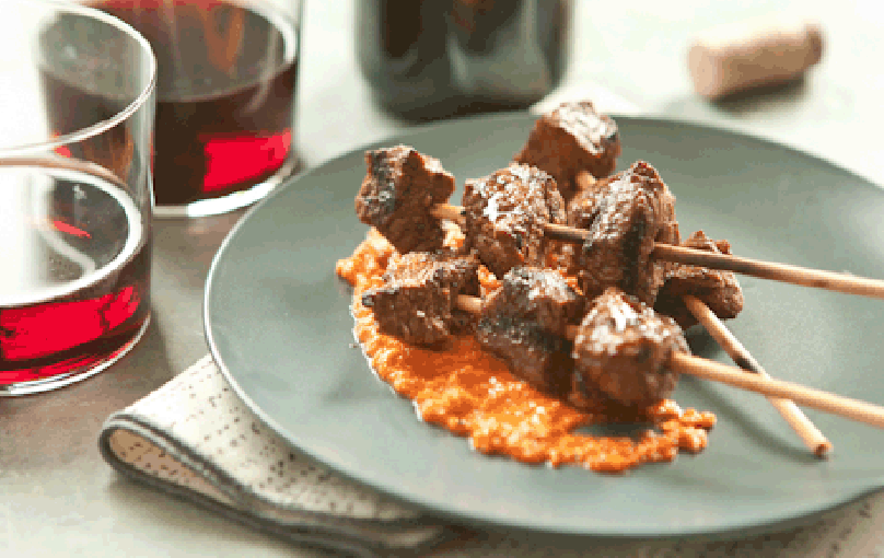 Beef Skewers with Romesco Sauce