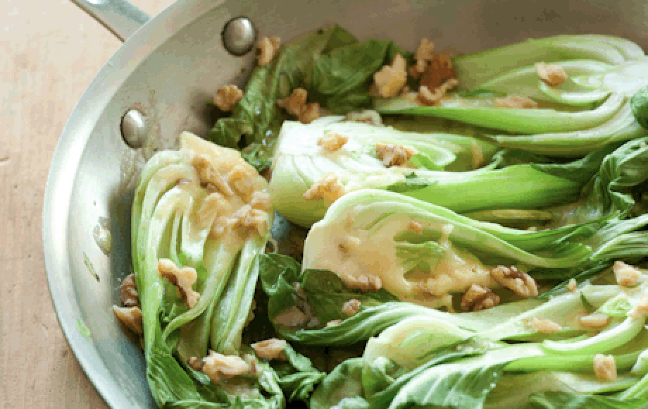 Ale-Braised Baby Bok Choy with English Cheddar